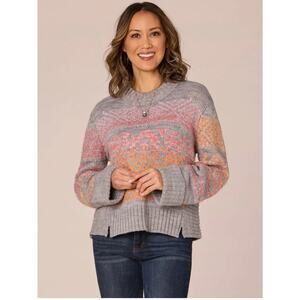 Democracy Oversized Jacquard Sweater Pink Orange Ombré Size Small EUC